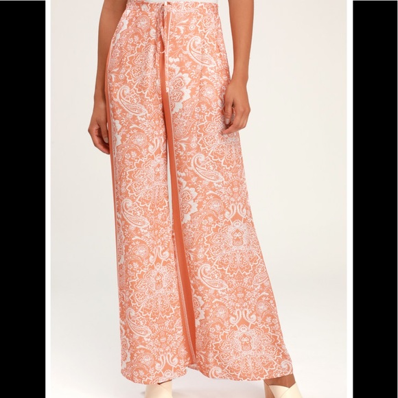 Lulu’s Nora Orange and White print Wide Leg Pants w pockets Size XS 🔥 Comfy - Picture 3 of 8